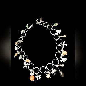 Vintage  Folk Art Necklace - So Many Charms! Elephants, Horses, Natural Stones